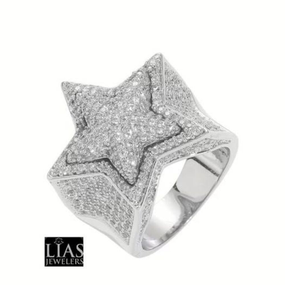 Brand New 18k White Gold Wedding Ring, Men's Star Ring